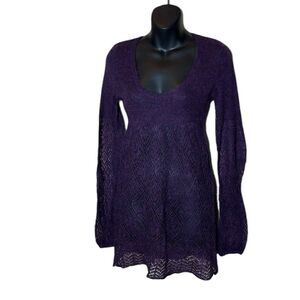 Vintage guess babydoll y2k long tunic top mohair wool eyelet purple small